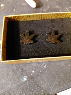 Men's Black Leaf Stud Earrings Classic Accessory